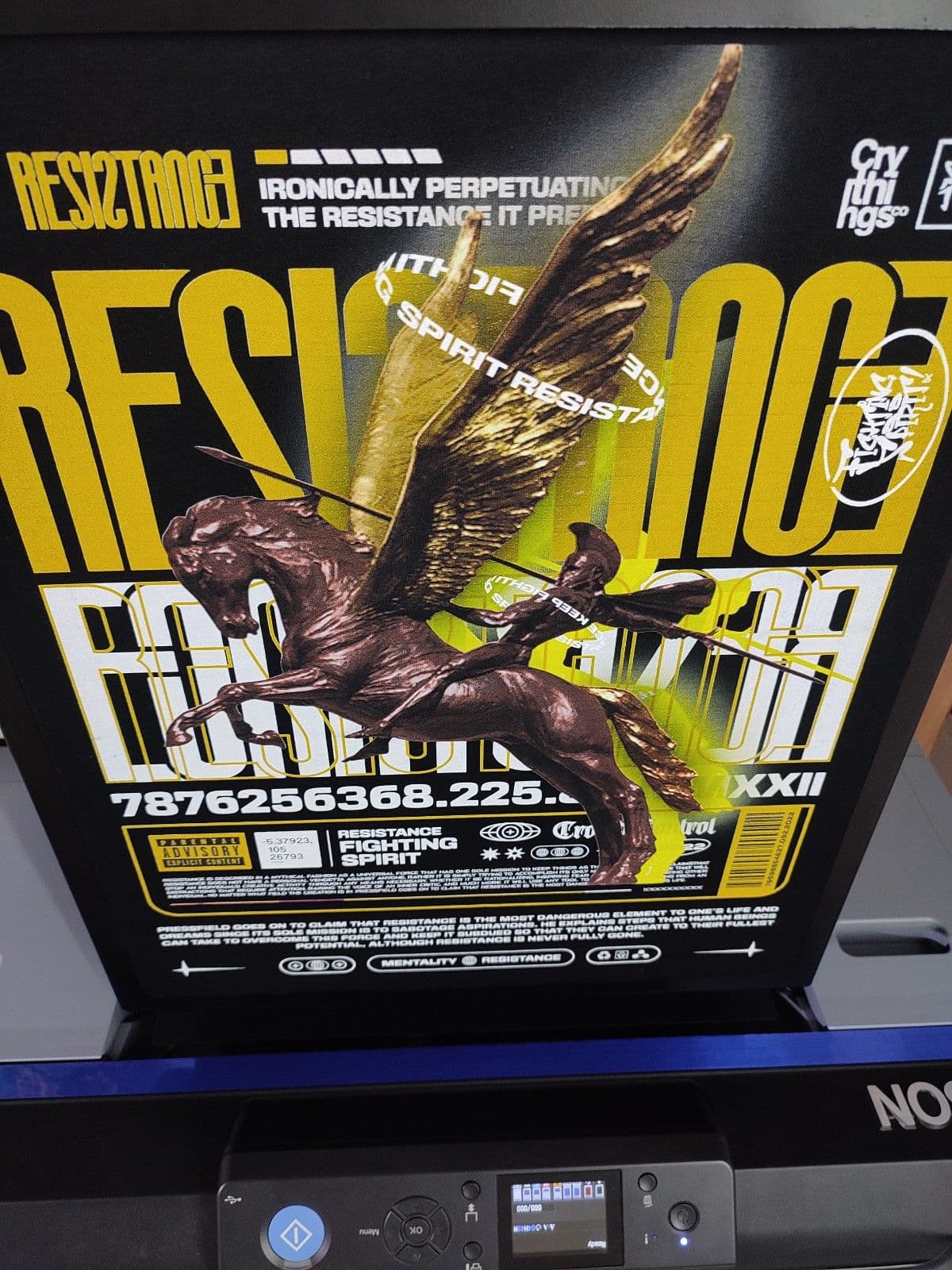 DTF film sheet with full-color design ready for heat press transfer