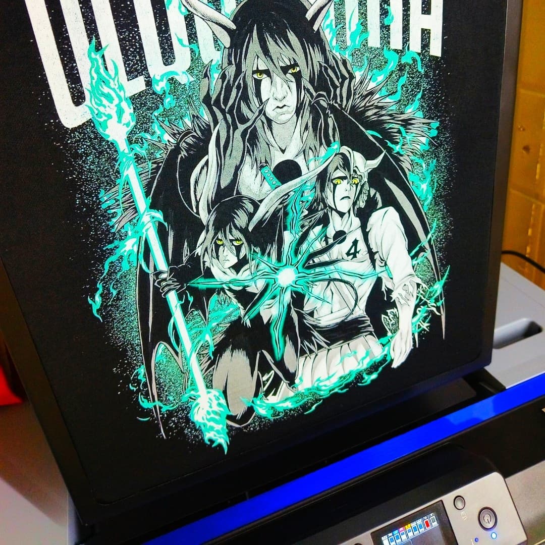 Automatic carousel screen printer printing large batch of tees